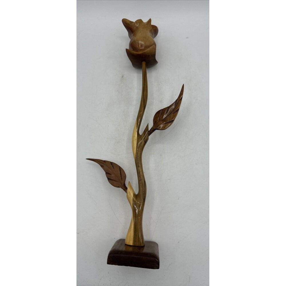 Handmade Flower Sculpture Rose Carved Wood